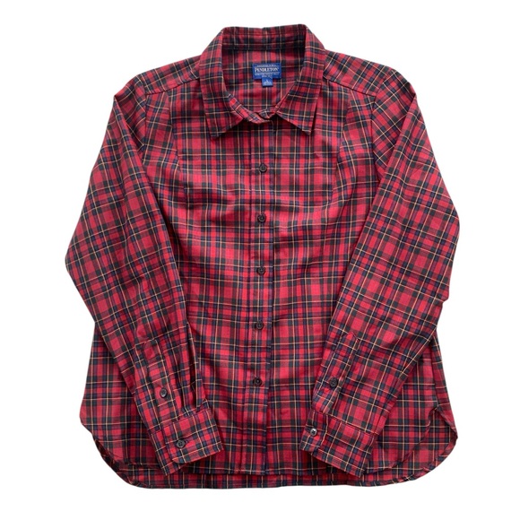 Pendleton Tops - Pendleton Women’s 100% Virgin Wool Plaid Button Up Shirt Red Tartan Size L